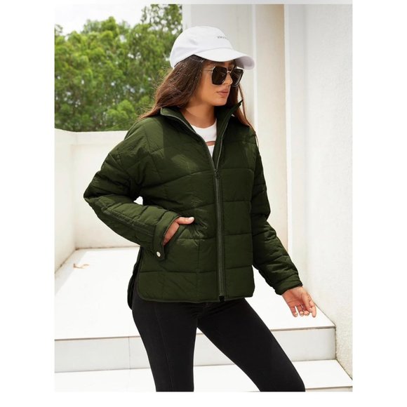 Huaqiao Womens Quilted Puffer Jackets Lightweight Zipper Short Padded Coat - Picture 3 of 9